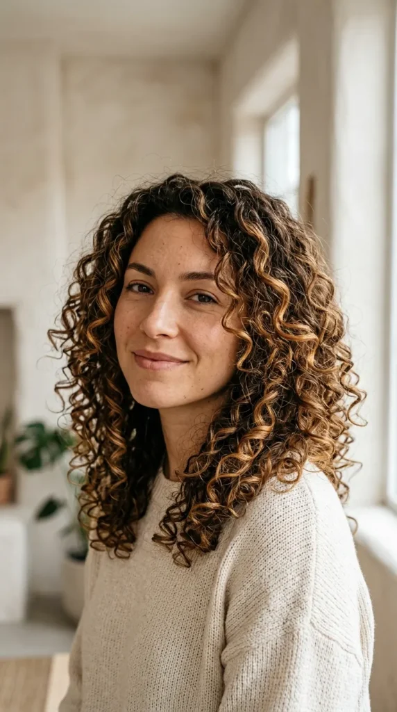 Curly Hair Sun-Kissed Highlights