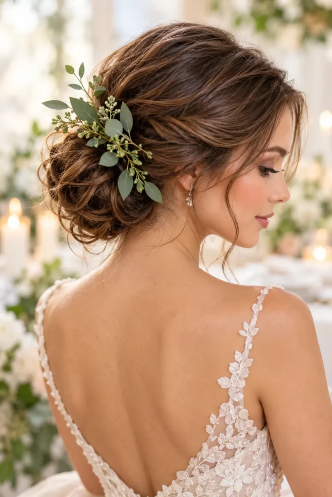 Sprig of Greenery Tucked into an Updo
