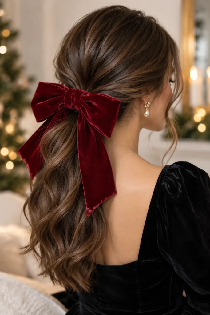 Oversized Velvet Bow on a Low Ponytail