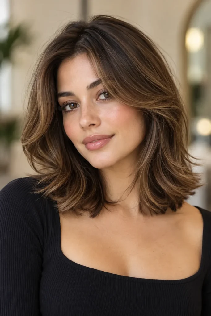 Face-Framing Layers on Shoulder-Length Hair